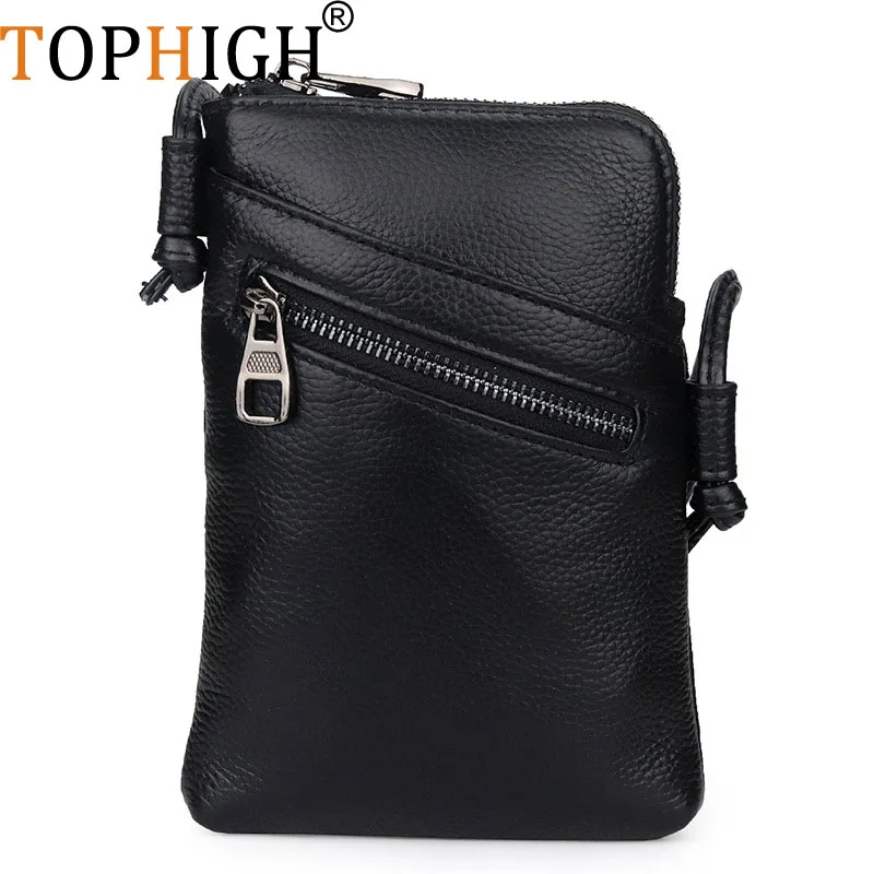 TOPHIGH Fashion Ladies Small Mobile Phone Bag For Women Party Shoulder Bags Genuine Leather Stylish Vertical Style Crossbody Bag