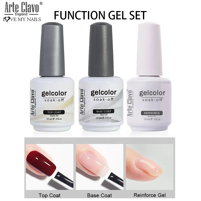 Arte Clavo Top Base Coat Gel Nail Polish Set For Nail Semi Permanent Tempered Glass Primer Matt Top Nail Gel Polish For Nail Art