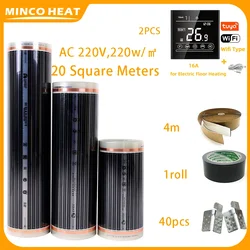 Minco Heat AC200~240V 220w/㎡ 20 Sqm Heating Film Warm Floor Mat Kits with Accessories for Home Heating System with Thermostat