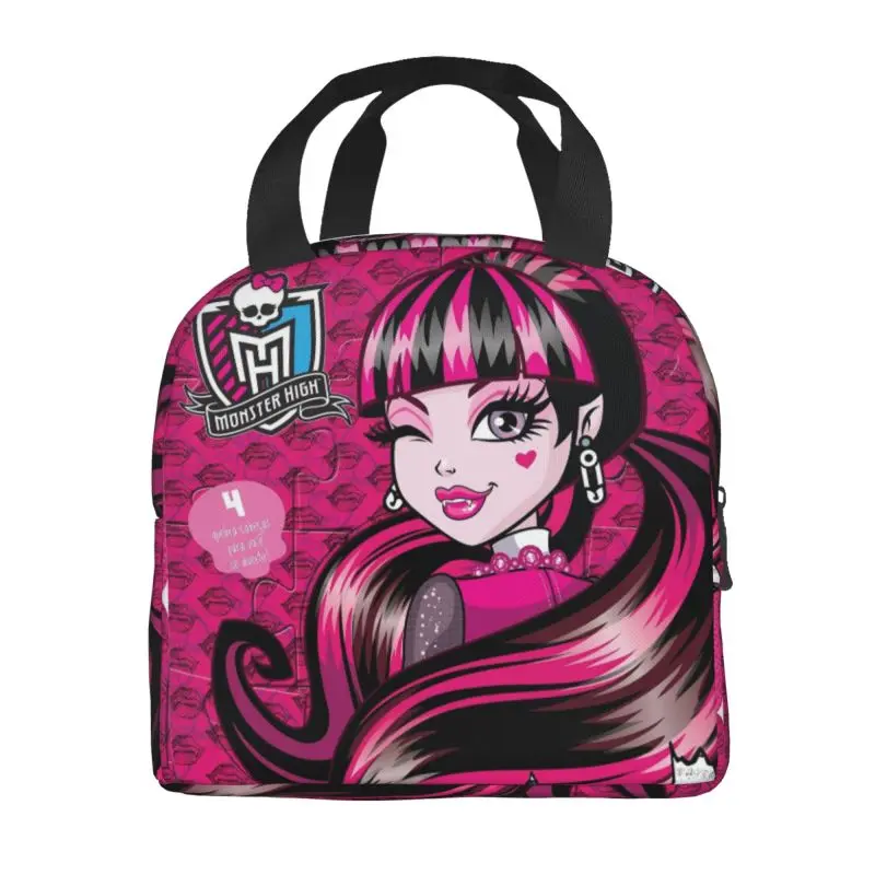 Monsters High Anime Insulated Lunch Bag for Women Portable Gothic Pink Dolls Thermal Cooler Lunch Box Office Work School