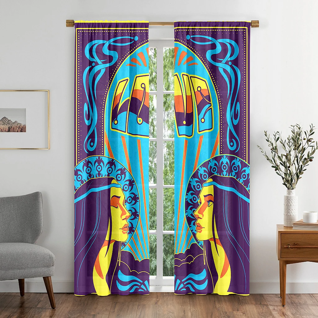 Isolated Vintage Hippie Style Psychedelic Window Curtain for Living Room Bedroom Bathroom Kicthen Door Cupboard Decor Hooks