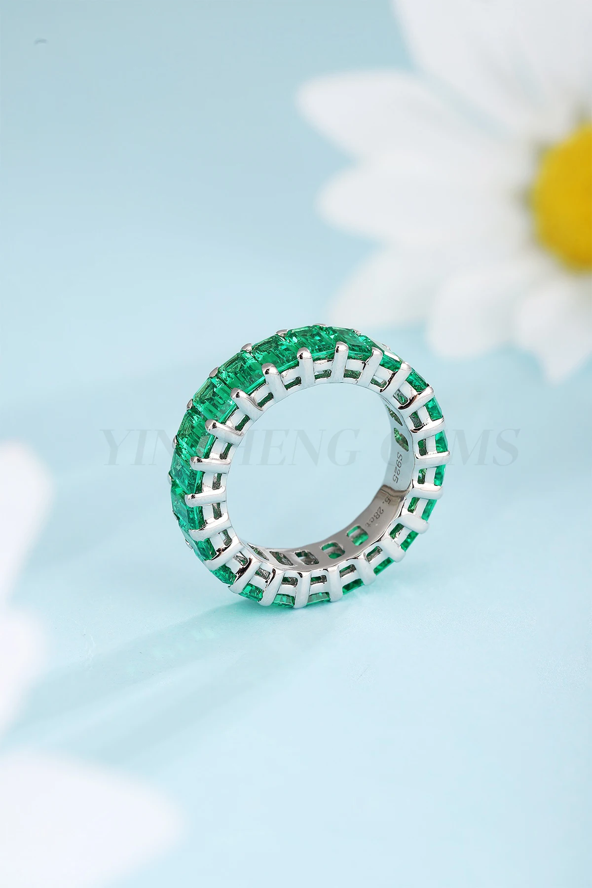 

luxury new design S925 Silver Sterling synthetic lab grown emerald ring gem customized diamond Jewelry rings
