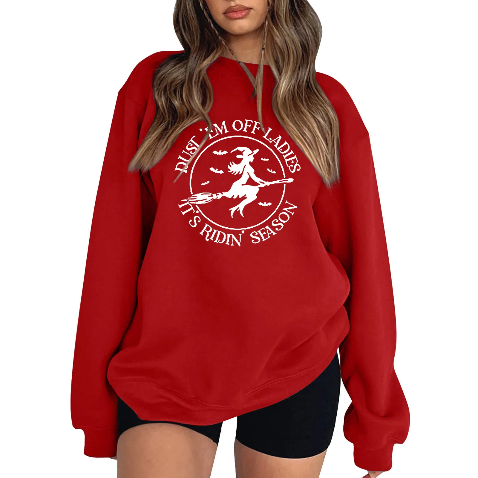 

Graphic Hoodies For Female Round Neck American Vintage Style 90's Red Sweatshirt Women Long Sleeve Loose Cotton Casual Pullover