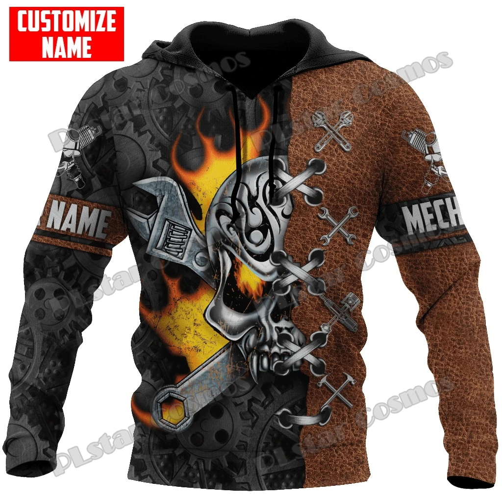 Kunden spezifischer Name Auto Schädel Mechaniker überall gedruckt Herren Hoodie & Sweatshirt Herbst Unisex Streetwear lässig Reiß verschluss Hoodies