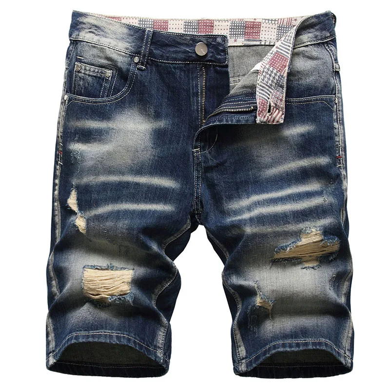 2023 New Fashion Mens Ripped Short Jeans Brand Clothing Bermuda Summer  Cotton Shorts Breathable Denim Shorts Male Size 28-42