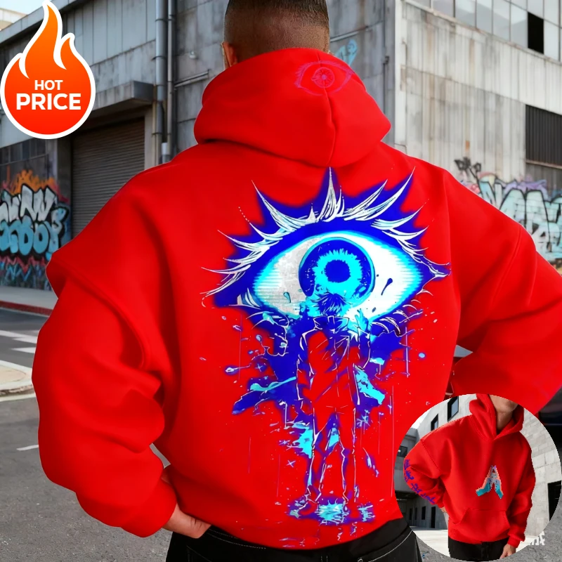 고죠 사토루 주술회전 하라주쿠 스트리트웨어 가을 남성 빈티지 후드티 겨울 여성 오버사이즈 후드 스웨트셔츠 긴팔