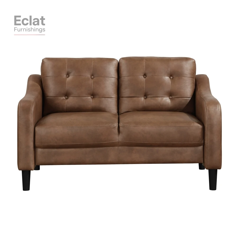 

Brown Polished Microfiber Upholstered 1pc Loveseat Button Tufted Contoured Arms Solid Wood Frame Casual Living Room Furniture