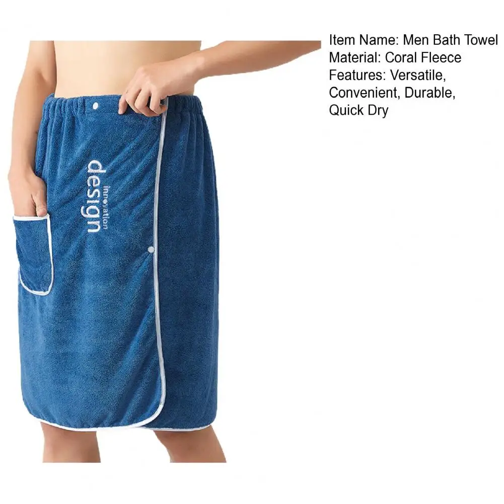 Men Bath Towel Microfibre Absorbent Quick Dry Wrap Towel With Secure Buckle And Pocket Adjustable For Gym Sauna Shower Coverall