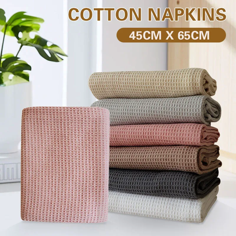 Cotton Waffle Weave Napkins Absorbent Teatowel Reusable Durable Practical Cloth Dinner Dish Towel Kitchen Household Table Linen