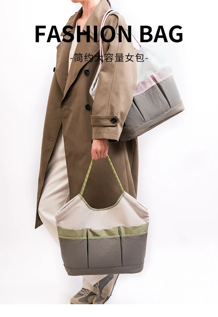 

Color-Block Large-Capacity Tote - Insulated Lunch/Bento Bag, Portable for Office Commute & Mom Use