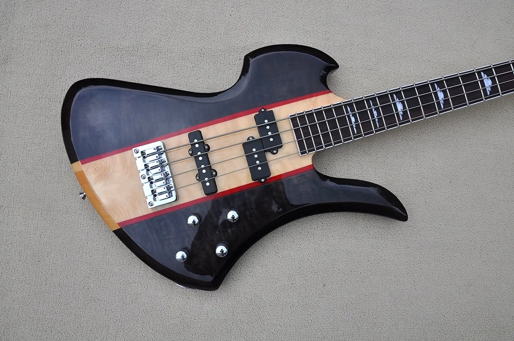 Flyoung Factory Custom Made Guitar 4 Strings Bass Guitar Quilted Maple Electric Bass