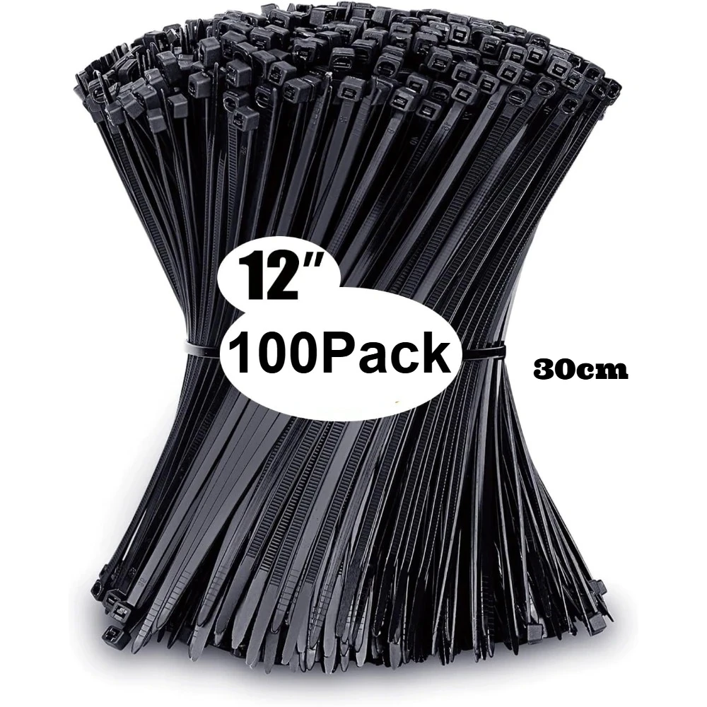 Kabelbinder in verschiedenen Größen (4 Zoll + 6 Zoll + 8 Zoll + 12 Zoll), 100/400 Stück, schwarze Kabelbinder, UV-beständig
