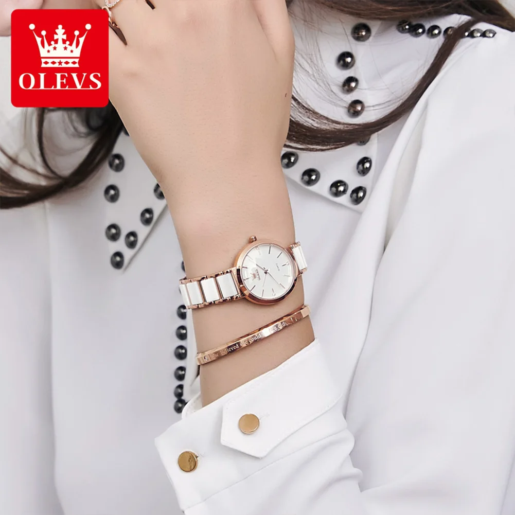 OLEVS 5877 Japan Quarz Frauen Uhr Keramik Armband Luxus Elegante Damen Armband Uhr Uhr für Frauen Relogio Feminino