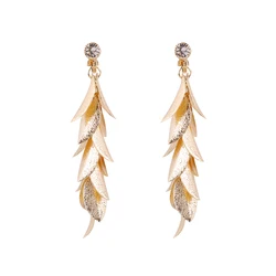 Trendy Glitter Metal Leaves String Clip On Earrings For Female Party Ear Clips Luxury Attractive No Pierced Clip Earring Gift