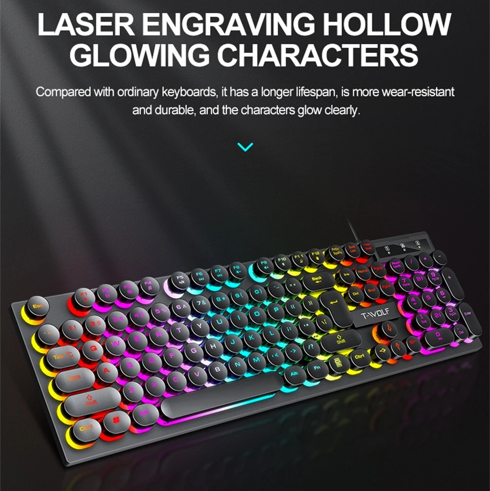 Russian Keyboard with Russian English Letter 100% Keyboard Mouse Kit Translucent Keycaps Backlight Punk Round Keycap Wired TF270