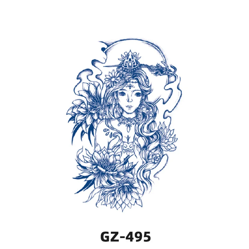 Цветочные татуировки-наклейки Большие черные цветы Насыщенные стили Легко чистится Водостойкий цветочный узор Дизайн Красота и здоровье