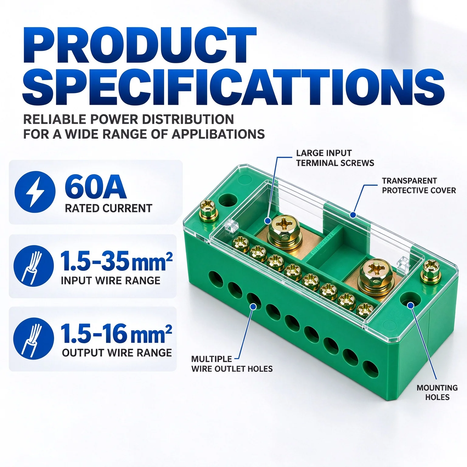Fj6 Single/Three Phase Wire Junction Box, 2 Inch 1-in 6/8/9/12-Out Single-Pole Splitter Connector Box, Flame-Retardant Fire-Proof