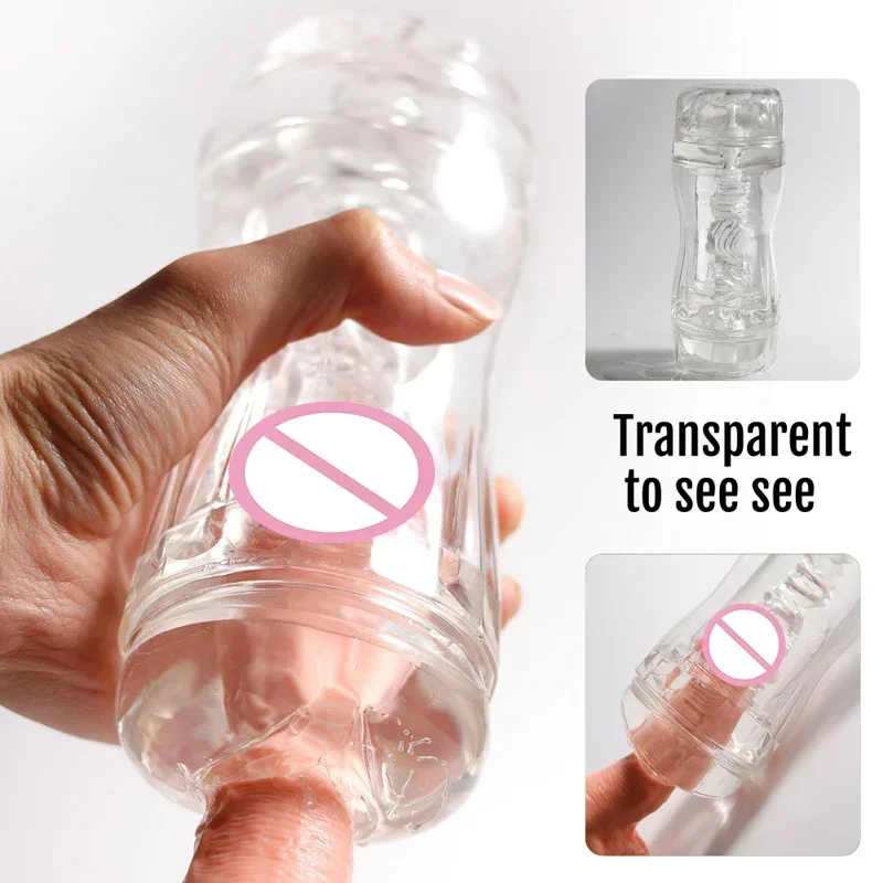 Vagina Anus Double Headed Available Transparent Airplane Cup Erotic Products Sex Pussy Silicone Clear Masturbation Penis Trainer