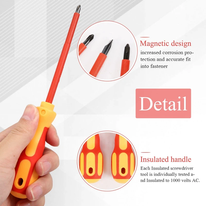 9 Piece 1000V Insulated Electrician Screwdrivers Set With Magnetic Tips And 1 Test Pen Electrical Screwdriver Set