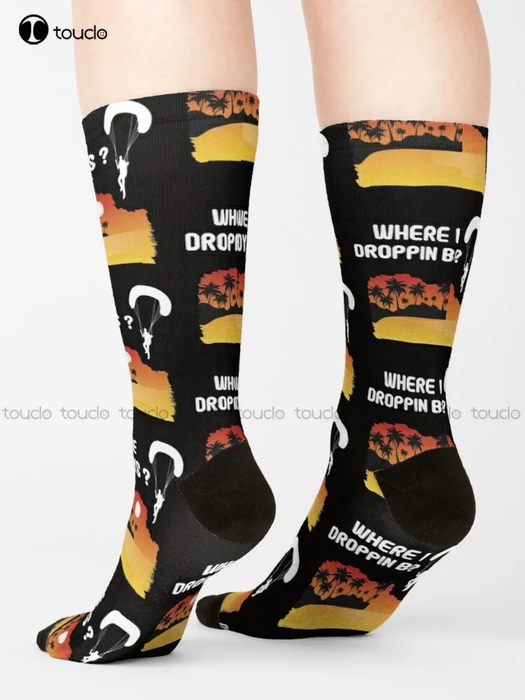 

Where We Droppin' Boys  Socks Funny Socks For Women Cute Pattern Funny Autumn Best Cartoon Breathable Cotton 360° Digital Print