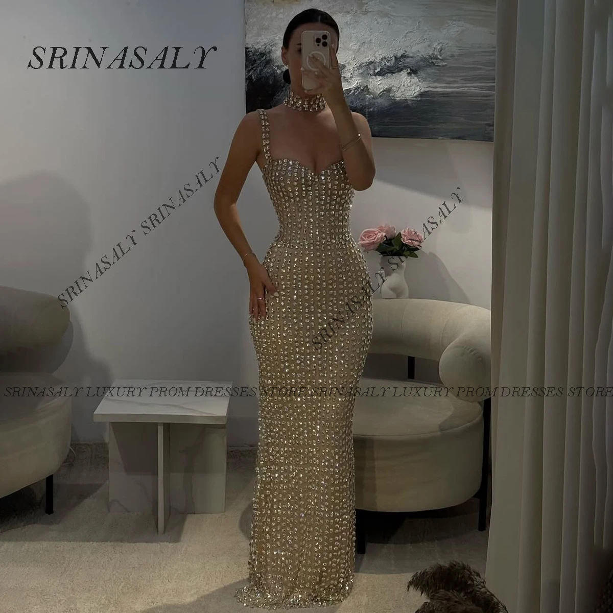 Customized Glitter Diamonds Long Mermaid Prom Dresses Beading Evening Gown Robe Formal Sleeveless Sexy 2025 vestidos de gala
