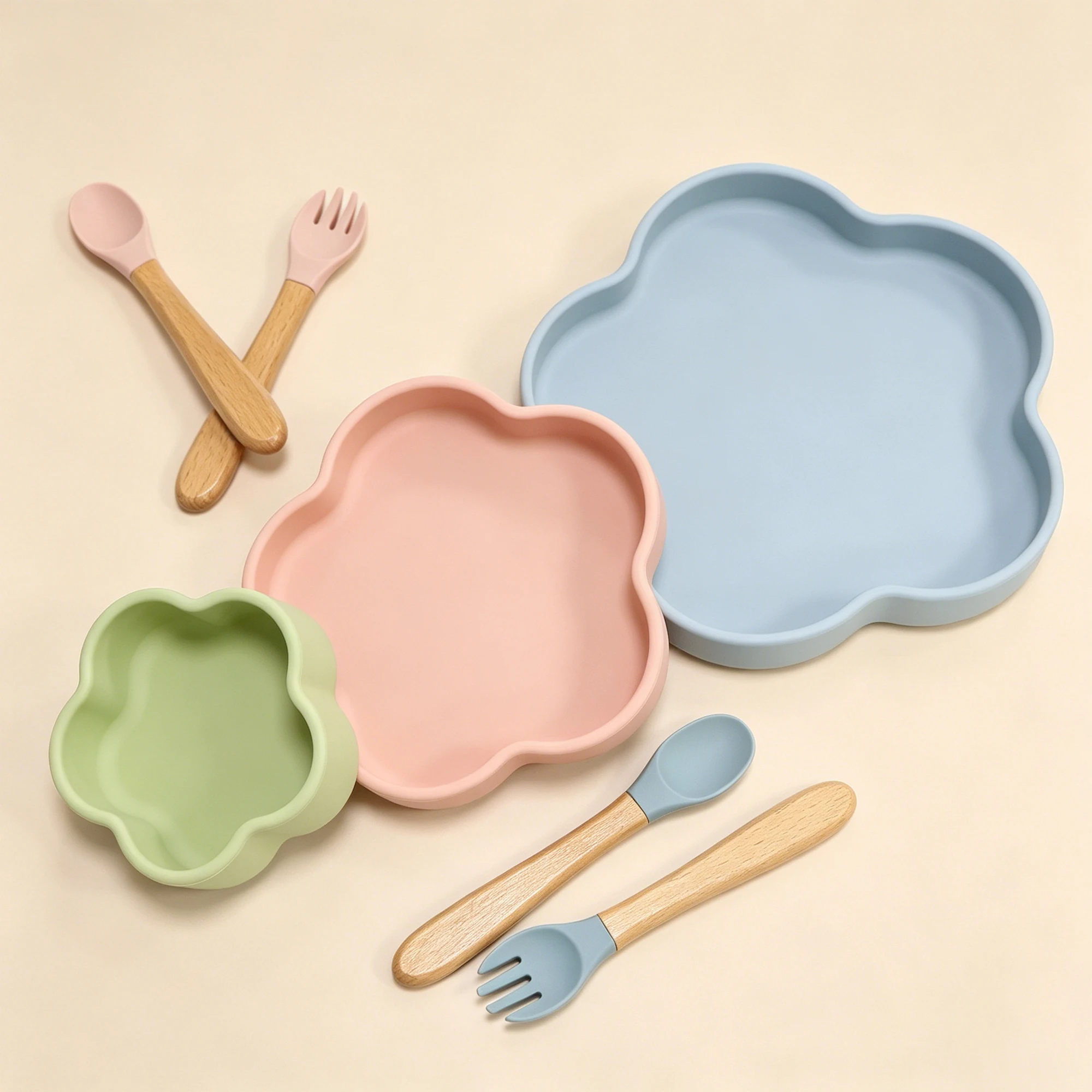 Flower Shaped Silicone Plates Food Grade Silicone BPA Free Toddler Self Feeding Tableware Multiple Colors Available