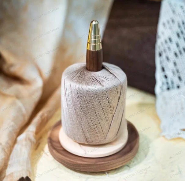 Portable Yarn Spindle Hand Knitting Winding Bobbin - Black Walnut Wood with Rotating Base & Thread Stand