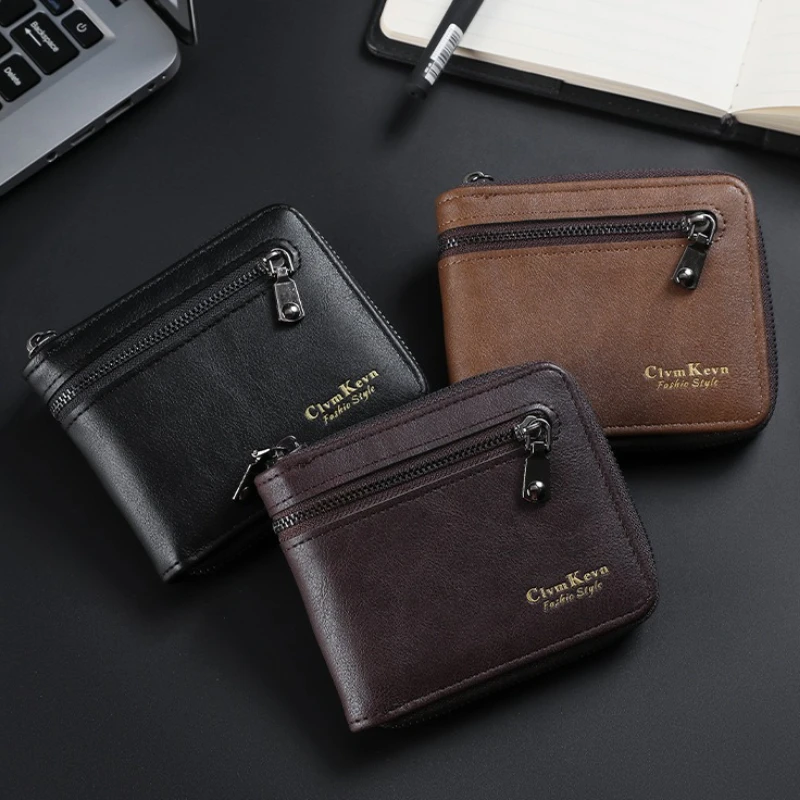 2025 رجل جديد قصير محافظ ثنائية الطي متعددة بطاقة موضة محفظة من جلد PU عالية الجودة الرجال الكلاسيكية المحفظة مع حقيبة عملة سستة #1