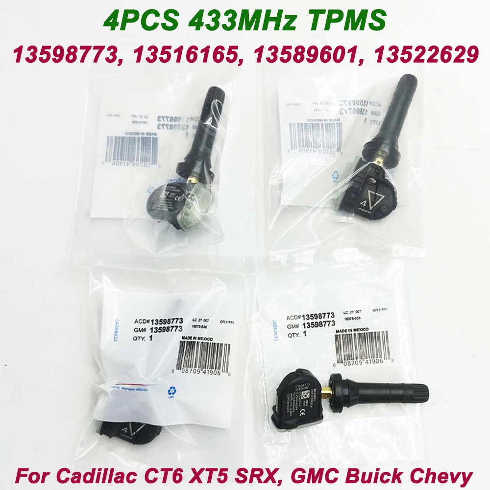 

4Pcs 13598773 13516165 For Buick LaCrosse Regal Cadillac CT6 Chevrolet Camaro Cruze Malibu Volt 433MHz TPMS TIRE PRESSURE SENSOR