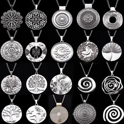 1 x Tibetan Silver Bohemian Large Round Spiral Medallion Statement Abstract Spiral Pendant Necklaces on Long Chain Lagenlook 34