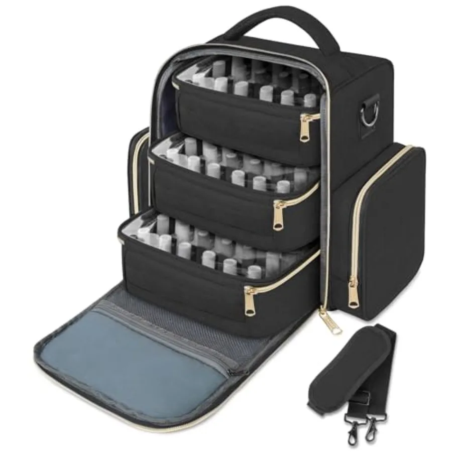

Nail Polish Organizer Holds Up to 72 Bottles 15ml-0.5 fl.oz Nail Polish Carrying Case with 3 Removable Pouches and 4 Zippered P