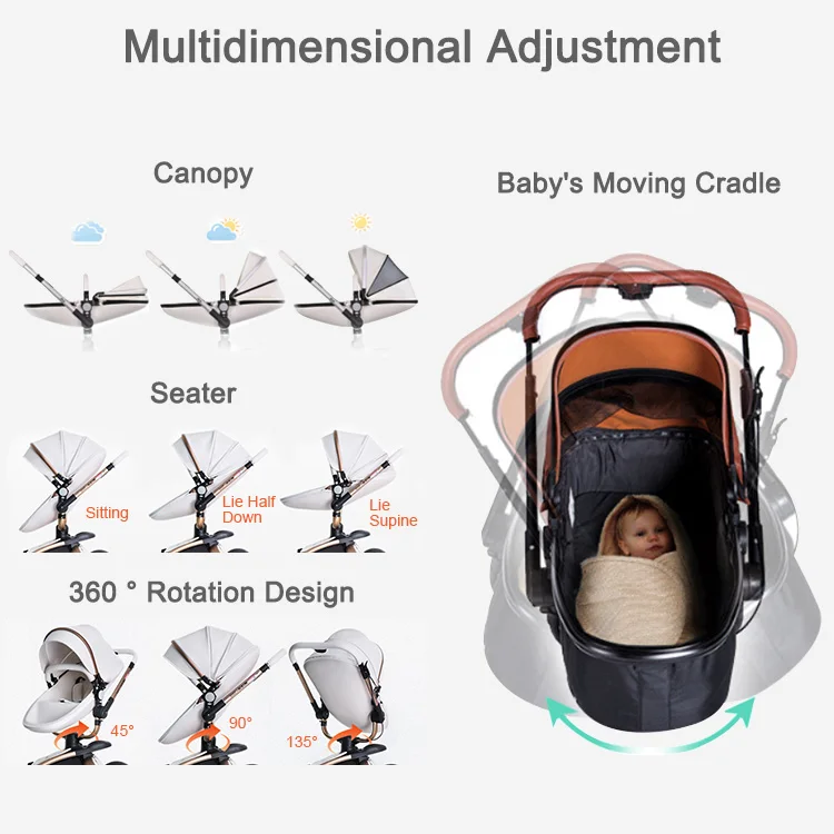 JXB Wholesale High Quality 360 Rotatable 3 In 1 Lightweight Baby Sleeping Bag Buggy Newborn Luxury Stroller Cup Holder Pushchair