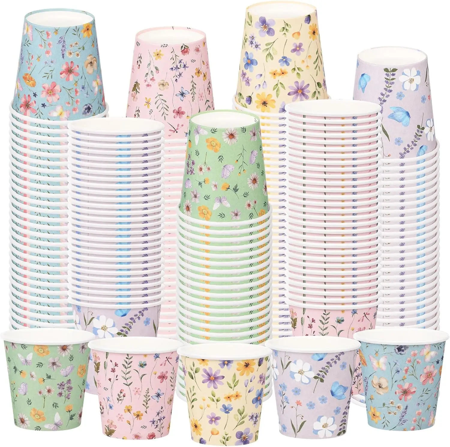 

300 Pcs Paper Bathroom Cups 3 oz Wildflowers Print Bathroom Cups Disposable Mouthwash Rinse Cup for Home Picnic Beverage