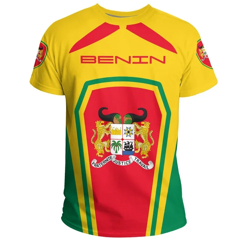 

2024 New Benin Flag Graphic Casual Men's T-Shirts Algeria National Emblem T Shirt African Trend Quick-drying Sports Tops