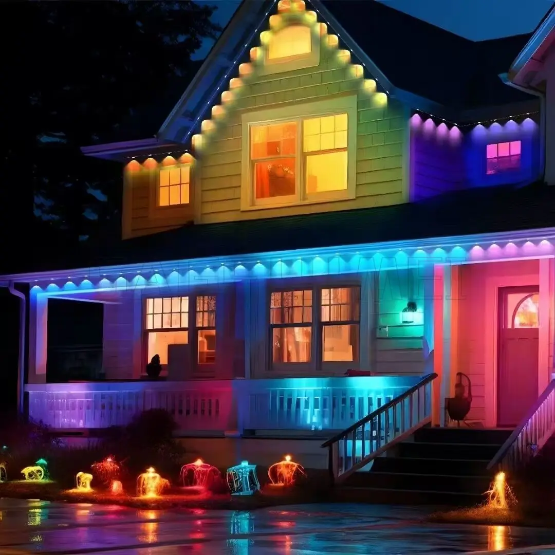 24/32LEDs Permanent Outdoor Eaves LED Lights Waterproof RGB String Lights Solar Smart DIY Scene Christmas Holiday Party Lighting