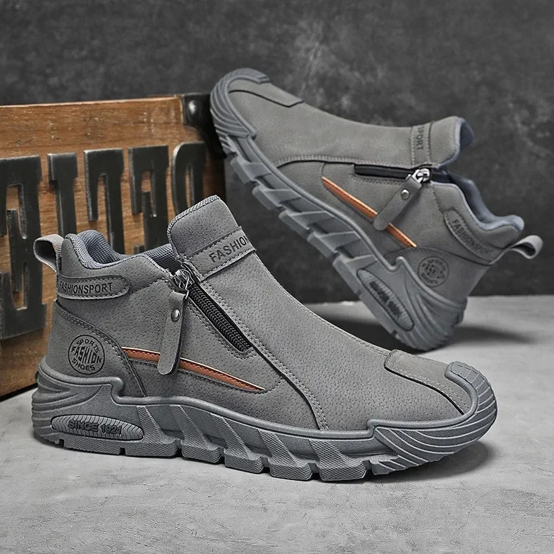 Tênis de caminhada fechado com zíper antiderrapante quatro estações masculino, sapatos casuais ao ar livre de montanhismo de corte baixo elegantes e versáteis