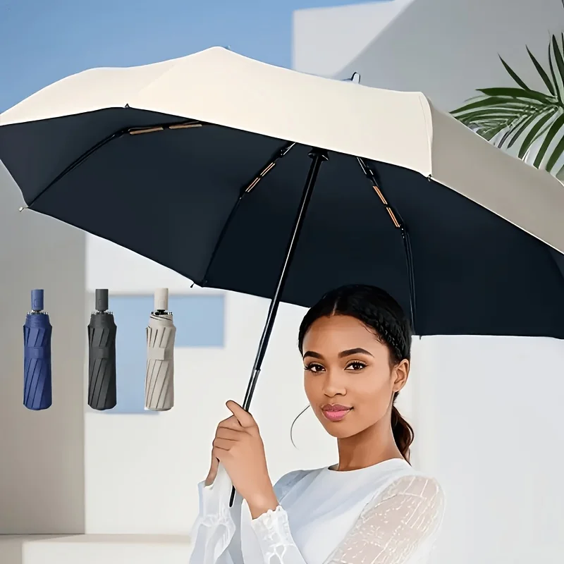 Automatic Open And Close Folding Umbrella -Compact Design with Ergonomic Handle,8 Steel Ribs - Portable And Durable Folding
