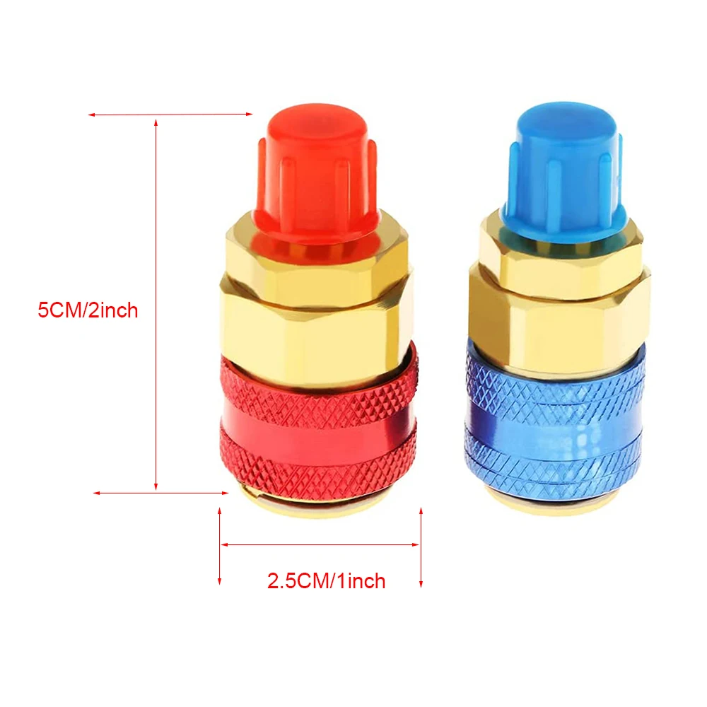2PCS Freon R134A H / L Auto Quick Coupler Connector Brass Adapters Air Conditioning Refrigerant Adjustable AC Manifold Gauge