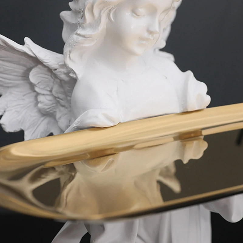 Desktop Angel Figurines Holding Storage Tray Key Snack Jewelry Holder Decorative Tray Resin Angel Statue With Tray