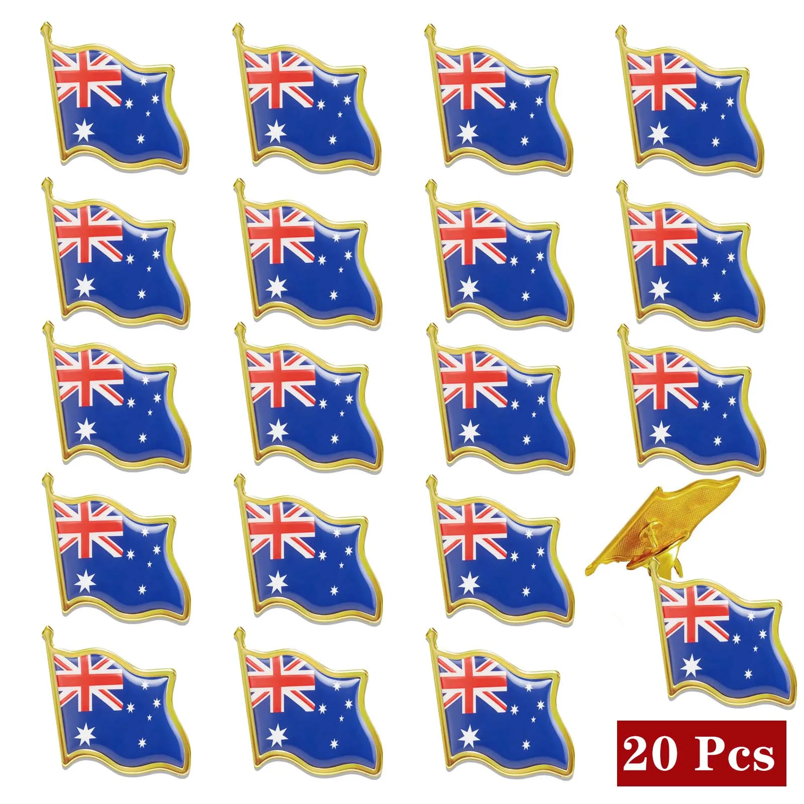 20pcs Australia Flag Pins Metal Australia Lapel Pins Enamel Souvenir Badges Brooch National Country Pin for Clothes Hat Bag Suit