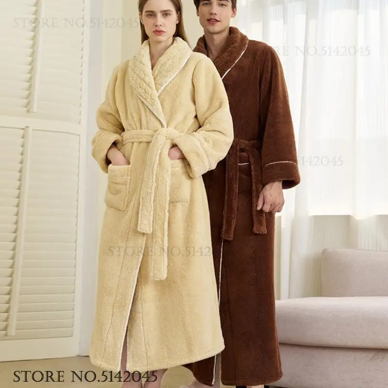 

Double Sided Thickened Coral Fleece Long Robe Couple Sleepwear Lounge Wear Winter Warm Flannel Women Nightwear Home Dress Pajama