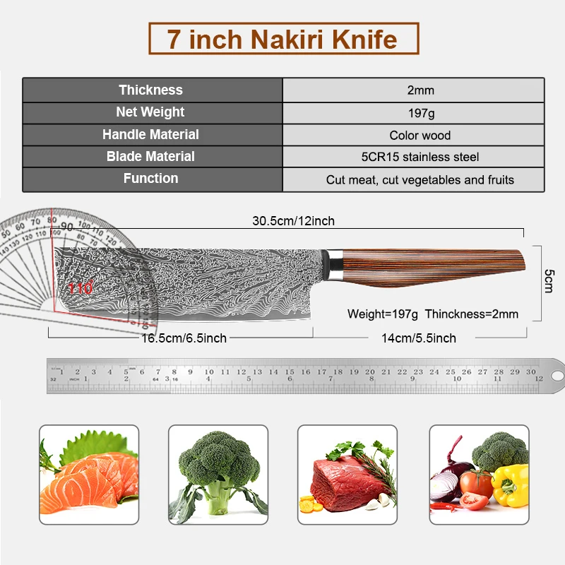 XITUO Japanese Kitchen Knife 7 Inch Nakiri Knife Professional Cleaver Sharp Vegetable Meat Fish Cutting Knife Ergonomic Handle