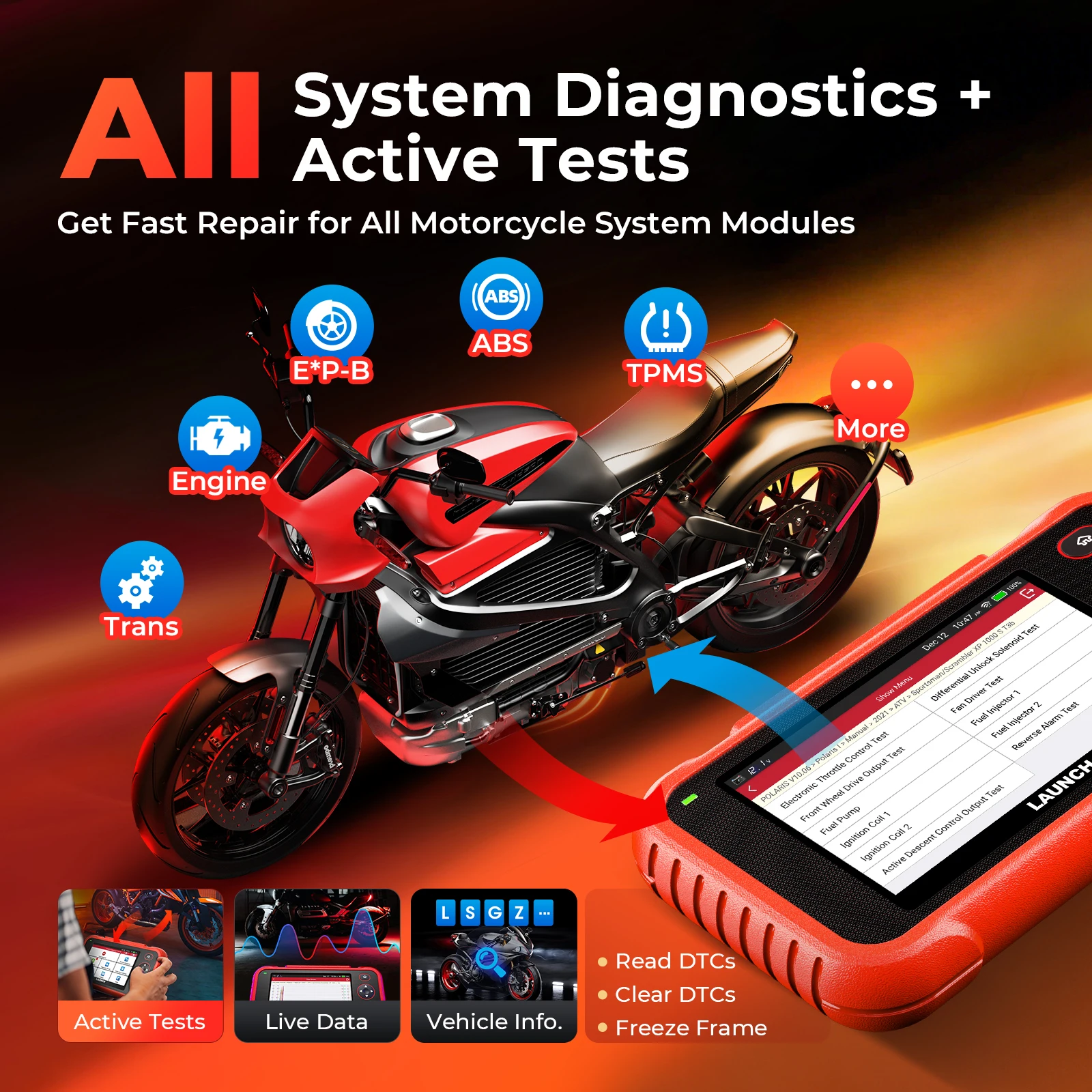 

Диагностический сканер для мотоциклов LAUNCH CRP129 MT, диагностический прибор для мотоциклов YAMAHA/Polaris/KAWASAKI/Harley/Keller/BRP/BMW и др.