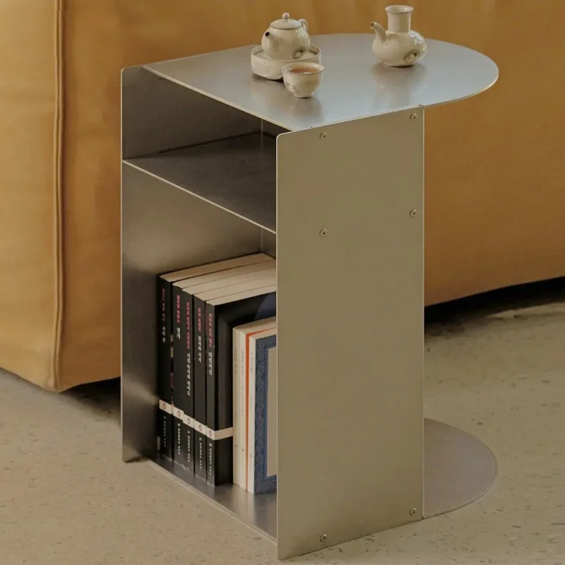 Stainless steel coffee table, small table, simple and creative, advanced industrial style design, soft furnished bedroom,