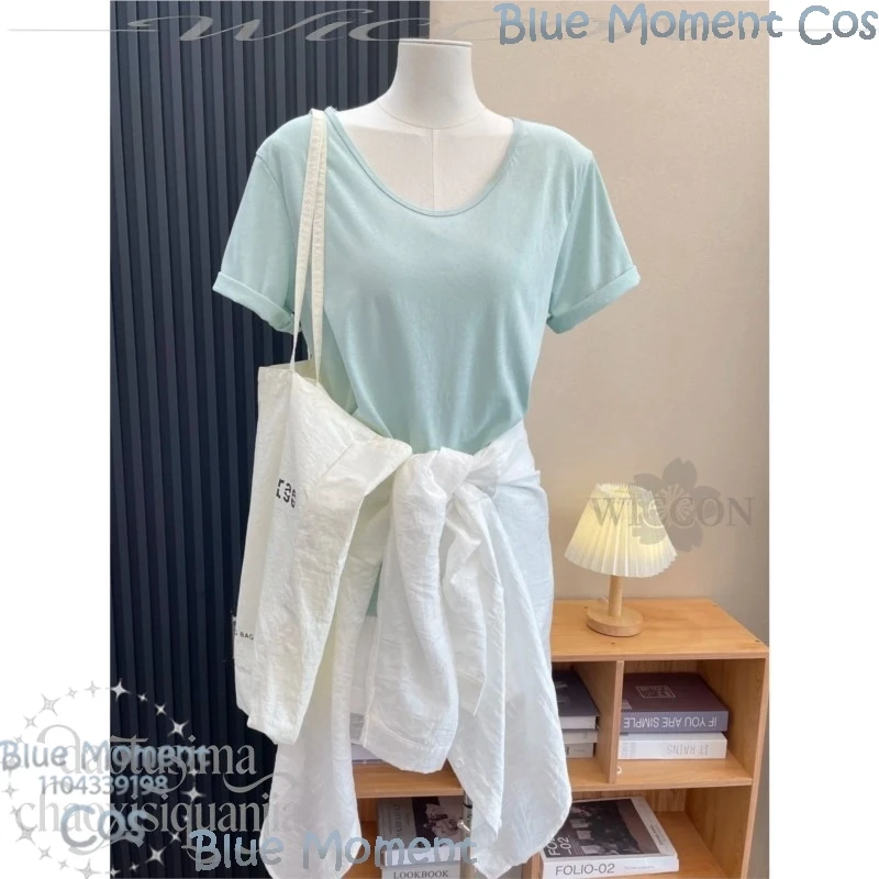Chainsmoker Cat Yani Neko Cosplay Yanineko Mint Green Wig Tshirt Furry Earwear Tail Pants Halloween Festival Fancy Comic Con view 3
