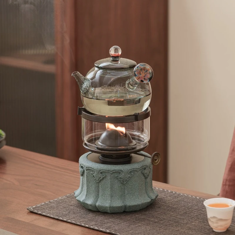 New boiling water tea stove, retro tea cooking lamp, brass ghee lamp, thermal insulation tea stove, blue sand stone air lamp