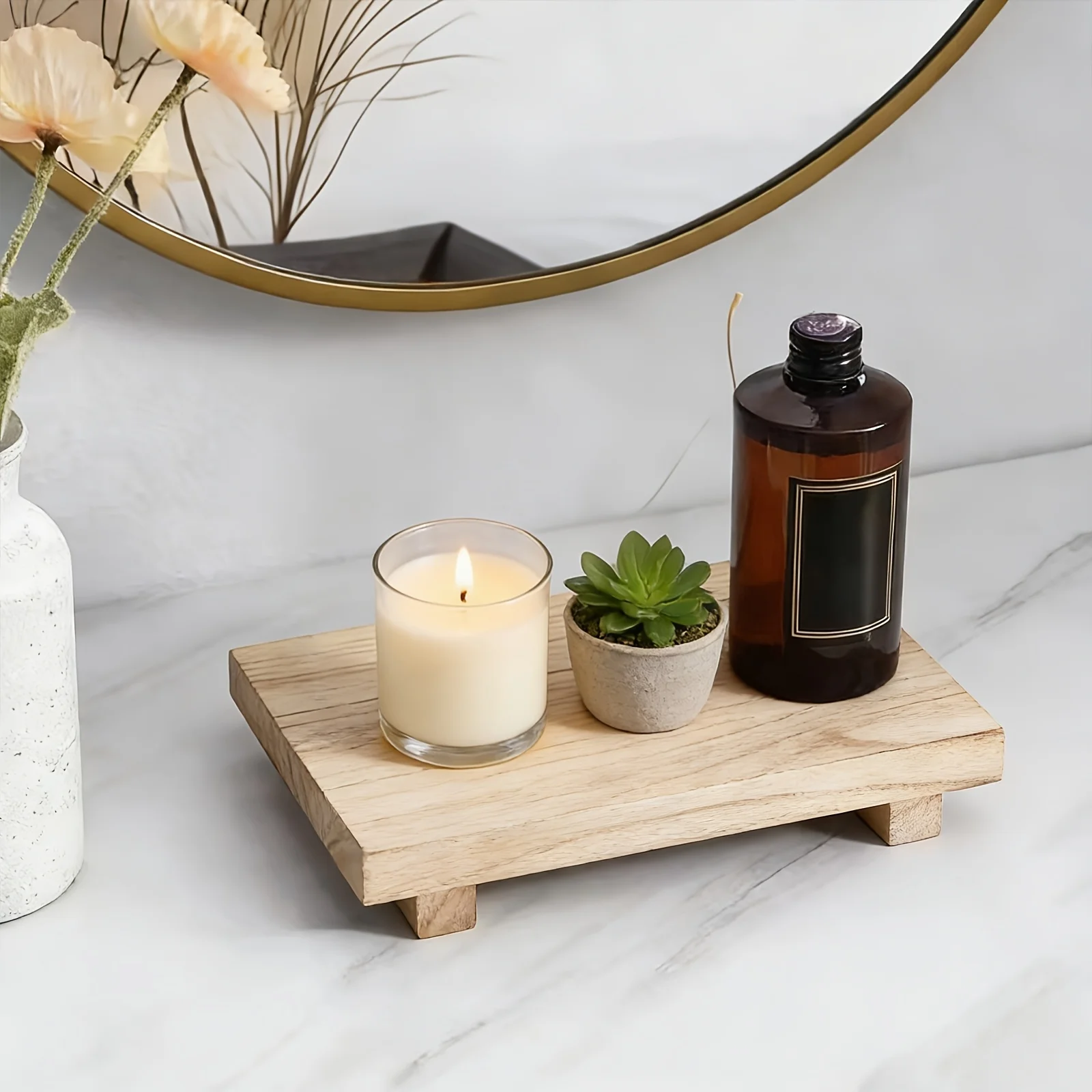 Vintage Wooden Decorative Tray, Elegant Storage Tray for Bathroom & Kitchen, Ideal for Cosmetics & Home Display