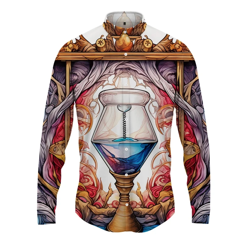 Men's Long -sleeved Oversized Shirt New 3D Colorful Print Figure Shirt Spring Autumn Street Fashion Men's Top Custom Men's Shirt