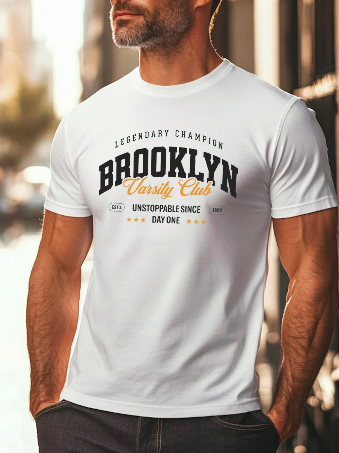 Brooklyn Varsity Club Legendary Champion Mens T-Shirt | Casual Style With Print, Pure, Fitted Cut, Crew Neck, Short Sleeve, Comf