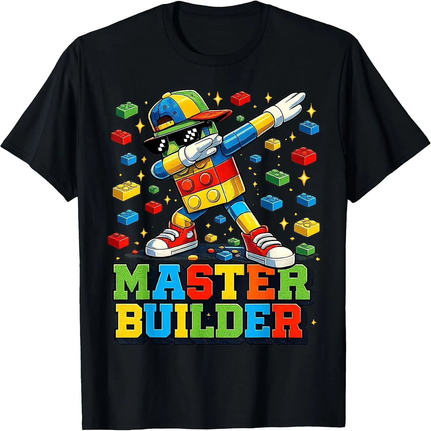 Dabbing Block Brick Building Master Builder for Men Boy Kid T-Shirt 100% cotton short sleeve tee